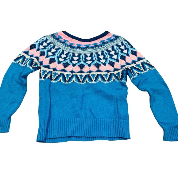 Sundance Fair Isle Knit Sweater Teal Pink Geometric Cotton/Wool Blend Womens M - Picture 6 of 6